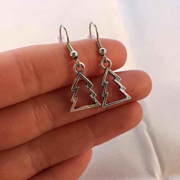 Silver Christmas Tree Drop Dangle Earrings New Holiday Festive Simple Chic - Picture 2 of 3